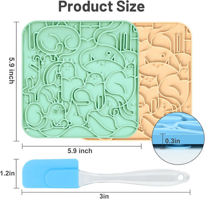 Lick Mat for Dogs,Lick Pads for Cats with Suction Cups- Large&Small Pet Anxiety Relief, Slow Feeder Dog Bowls, Bathing, Grooming and Training -2PCS Packing (Blue+Green, Large)