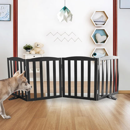 ZJSF Foldable Freestanding Indoor Dog Gate for House Wood White Long Pet Gates Dog Fence for Stairs Puppy Gates for Hallways,Pet Fence, Puppy Gate,Support Feet Included 24 "Height-3 Panels