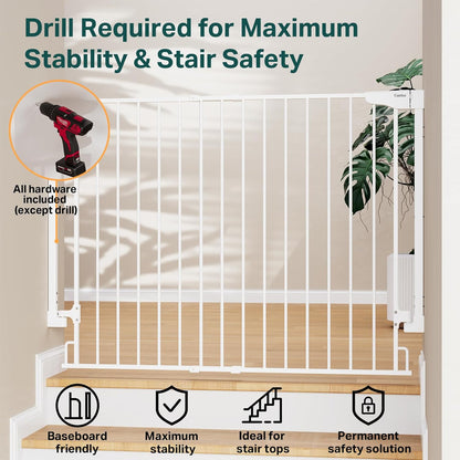 Cumbor 29.2–43" Baby Gate for Stairs, Hardware Mounted (Drill Required), Expandable No Bottom Bar Dog Gate, Auto Close Extra Wide Walk Thru, Pet & Toddler Proof Gate, Top & Bottom of Stairways(Black)