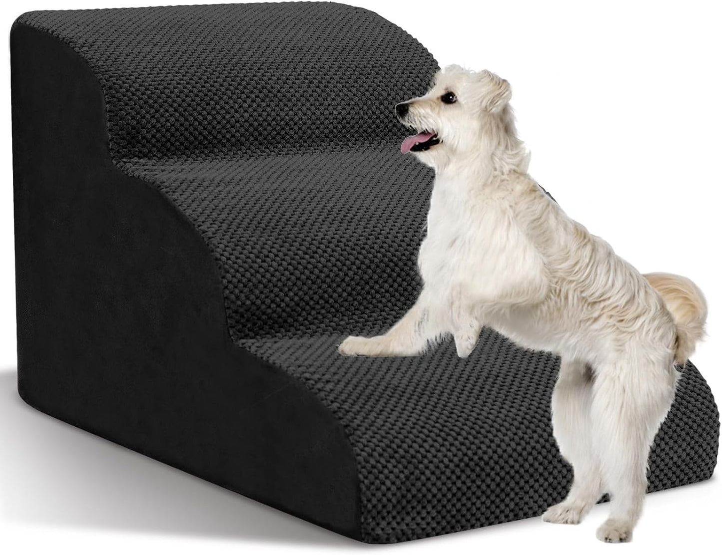 Dog Stairs for Small Dogs - High Density Foam Dog Ramp, Extra Wide Pet Steps with Non-Slip Bottom for High Beds, Couche and Sofa, Best for Pet Injured, Older Dogs Cats (Grey, 4 Steps)