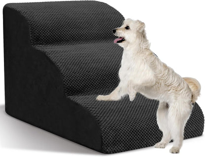 Dog Stairs for Small Dogs - High Density Foam Dog Ramp, Extra Wide Pet Steps with Non-Slip Bottom for High Beds, Couche and Sofa, Best for Pet Injured, Older Dogs Cats (Grey, 4 Steps)
