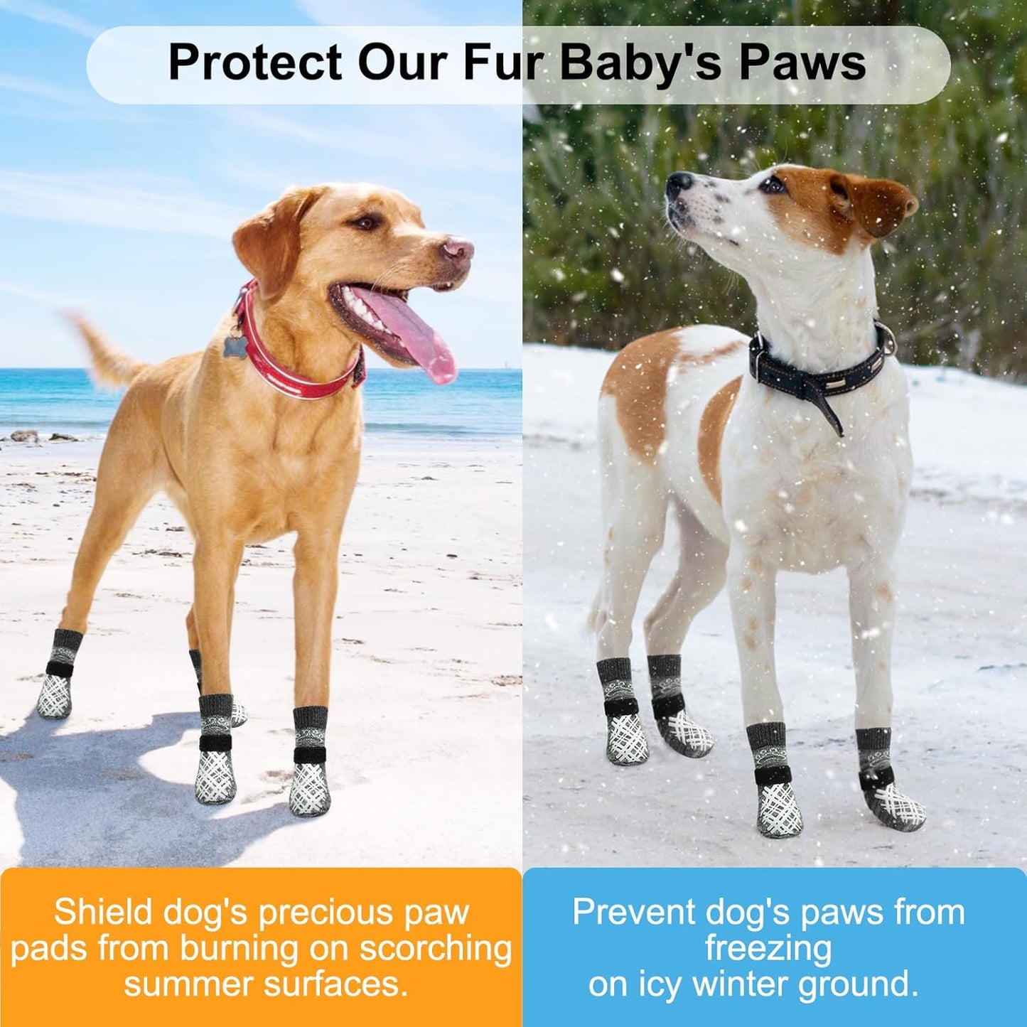 BEAUTYZOO Dog Socks to Prevent Licking Paws -Dog Shoes for Hot Pavement & Hardwood Floors Anti Slip, Traction Control Boots & Paw Protectors with Double Side Grips for Small Medium Large Senior Dogs