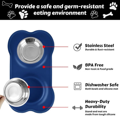 AsFrost Dog Food Bowls Stainless Steel & Water Dish with No-Spill and Non-Skid, Feeder Bowls with Dog Food Dish for Small Medium Large Size,Dogs,Cats,Puppy Pets, Black, 12oz