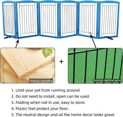 ZJSF Freestanding Dog Fence Indoor, Foldable Dog Gate for Doorways, Stairs or Hallways, Sturdy Wood Extra Wide Pet Gate with Support Feet for The House, White, 24 "Height-3 Panels