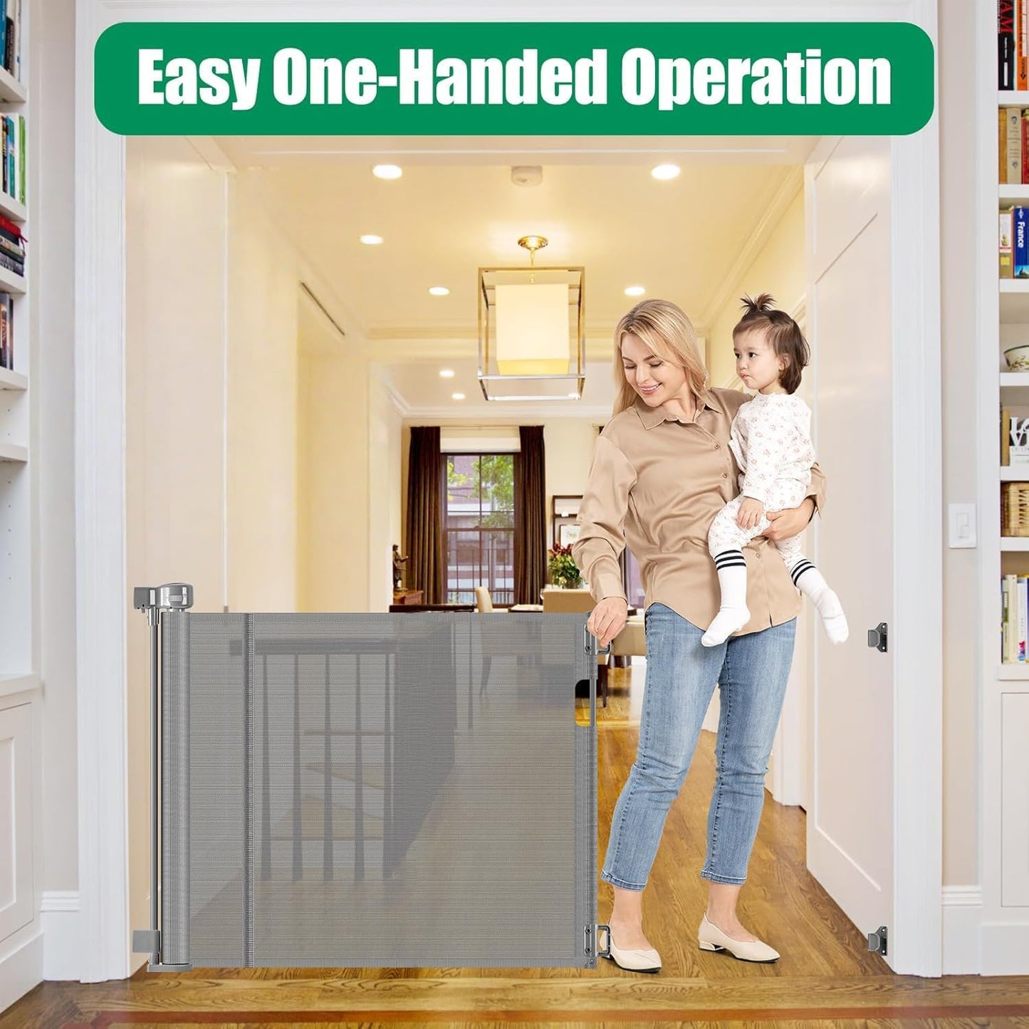 Reinforced 85 Inch Wide Retractable Dog Gate Extra Long Baby Gate with Support Rods – Prevent Crawling Under, Indoor Extra Wide Retractable Baby Gate Retractable Gate Outdoor Gates for Decks, White