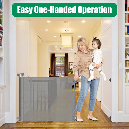 Reinforced 85 Inch Wide Retractable Dog Gate Extra Long Baby Gate with Support Rods – Prevent Crawling Under, Indoor Extra Wide Retractable Baby Gate Retractable Gate Outdoor Gates for Decks, White