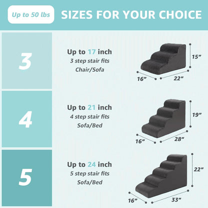 Oiilores Dog Stairs for Small Dogs 15" H, 3-Step Dog Steps Ramp for Couch Sofa and Chair with Anti-Slip Washable Cover and Durable High Density Foam, Pet Stairs for Cats, Grey