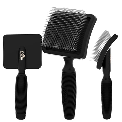 Kenchii Long Pin Slicker Brush for Dogs (Poodles, Doodles, Goldendoodles, Labradoodles), Professional Grooming Brush for Detangling, Fluffing & Dematting, Non-Slip Comfort Handle (Black)