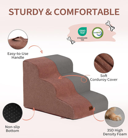 Made4Pets Dog Stairs Ramp for Small Dogs 15.7" H, 3-Step Dog Steps for Bed Couch Sofa and Chair, 35D Foam Pet Steps for Small Dogs and Cats, Non-Slip Bottom Pet Stairs, Grey