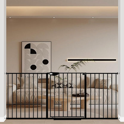 WAOWAO Triple Lock 49.21-66.54" Baby Gate Extra Wide Pressure Mounted Walk Through Swing Auto Close Safety Black Metal Dog Pet Puppy for Stairs,Doorways,Kitchen