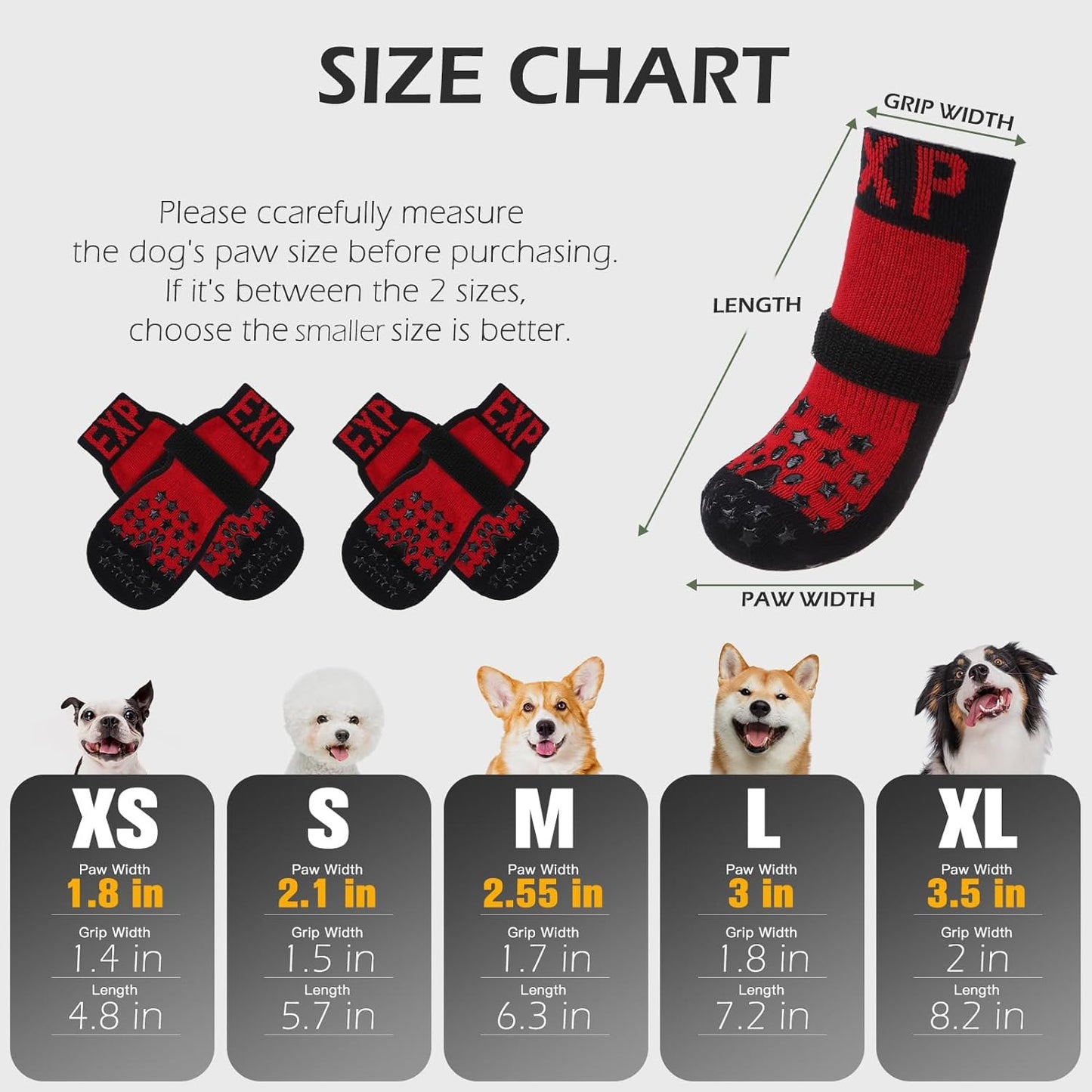 EXPAWLORER Anti Slip Dog Socks to Prevent Licking Paws, Dog Shoes for Hot Pavement Walk, Dog Booties for Hardwood Floors, Dog Boots & Paw Protectors with Grippers for Small Medium Large Senior Dogs M