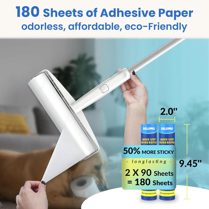 Large Lint Roller for Floors Carpet Furniture Bed – 9.45" Wide Extra Sticky Pet Hair Remover, 4 Refills 360 Sheets Value Pack, Long Handle for No-Bending Cleaning –Ideal for Dog Cat Owners Homes