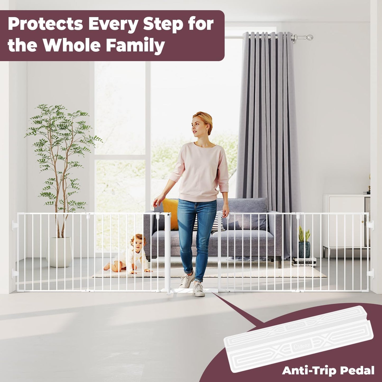 29.4-78" Extra Wide Baby Gate, Long Dog Gates Indoor for Doorways Stairs, Essential Large Safety Gate for Child Toddler with Anti-Trip Pedal, Adjustable Pet Gate, 28" Tall 3 Metal Panels Black