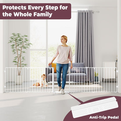 29.4-78" Extra Wide Baby Gate, Long Dog Gates Indoor for Doorways Stairs, Essential Large Safety Gate for Child Toddler with Anti-Trip Pedal, Adjustable Pet Gate, 28" Tall 3 Metal Panels Black