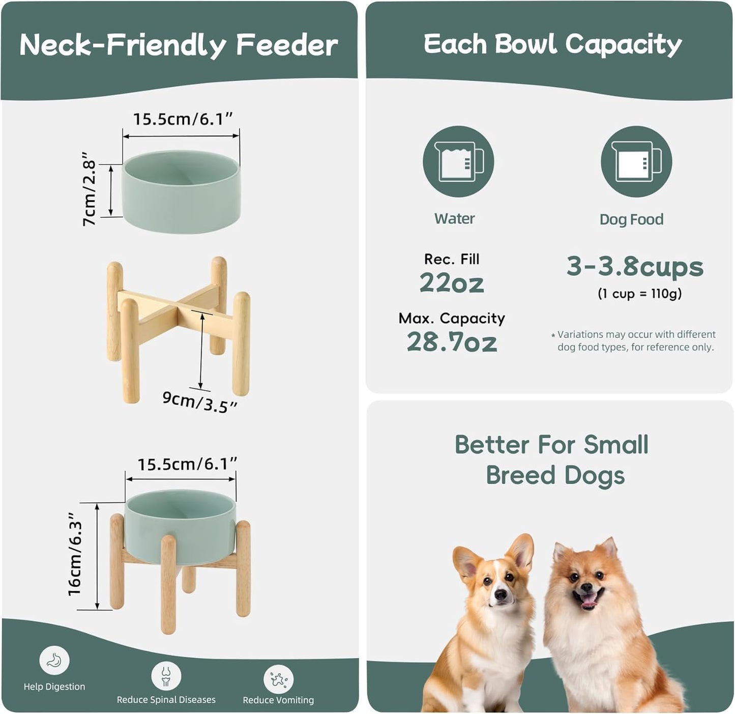 Havniva 8.3inch Ceramic Raised Dog Bowl with Stand, Elevated Dog Bowls for Large Breed Dog Food and Water Bowl Non-Slip Dog Dish Large Capacity Feeding Pet Water Bowl