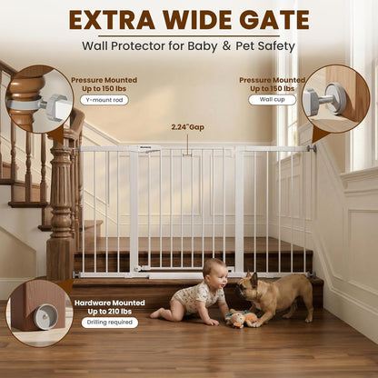 Mumeasy Baby Gate Extra Wide, 29.7-51'' Pressure Mounted Dog Gate with Walk Thru Door, Auto Close Pet Gate for House, Stairs, Doorways,Black
