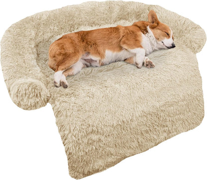 Calming Dog Bed Fluffy Plush Dog Mat for Furniture Protector with Removable Washable Cover for Large Medium Small Dogs and Cats (Large, Light Grey)