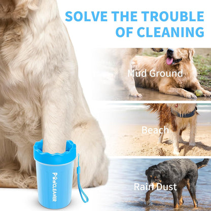 Professional 7 in 1 Dog Paw Cleaner for Dogs & Cats - Includes 1 Portable Paw Washer, 1 Bath Brush, 2 Dog Toothbrushes and 3 Absorbent Towels Note: Fits Paws up to 2 Inches Wide (Small, Blue)