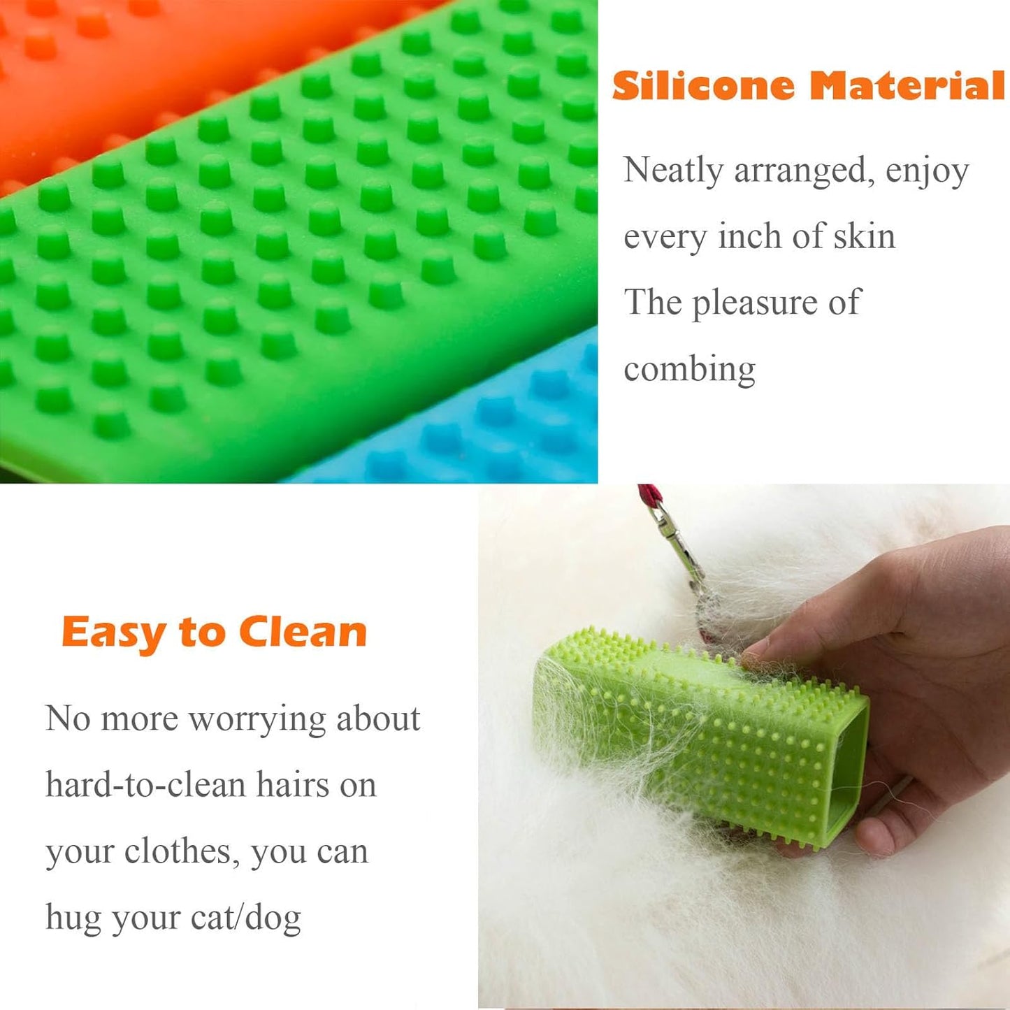 2 Pieces Pet Dog Cat Hair Remover, Block Roller Cleaner, Hollow Silicone Cleaner Brush for Sofa, Car Interiors, Furnishings, Carpets, Bedding or Any Fabric (Orange, Blue)