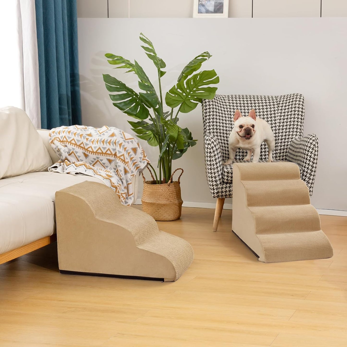 Aodisman 3-Step Dog Ramp and Stairs for Sofa and Chair - Non-Slip Sturdy Pet Steps for Small Dogs and Cats,15.7" H,Grey