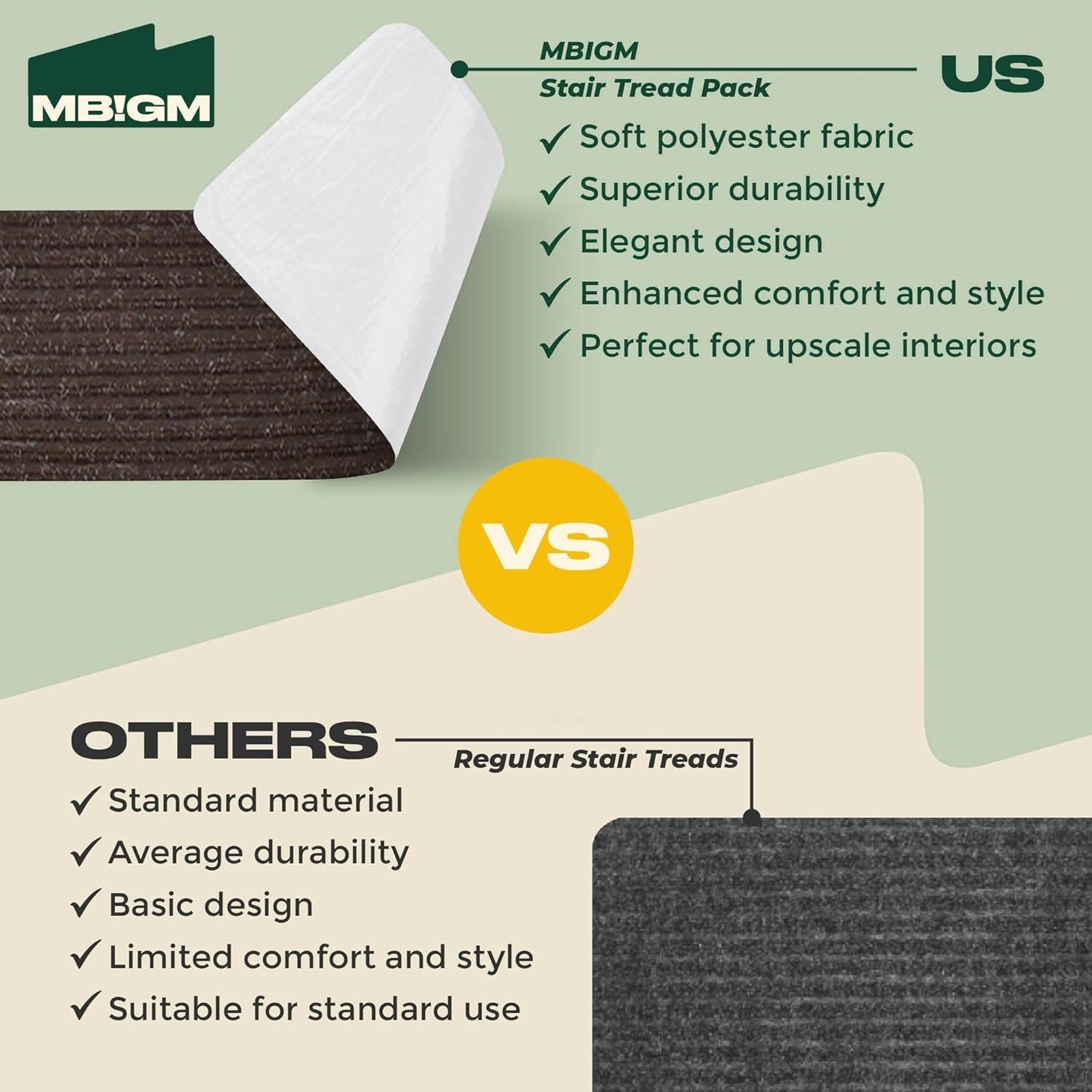 MBIGM 8" X 30" (15 in Pack) Nonslip Carpet Stair Treads Non-Skid Safety Rug Slip Resistant Indoor Runner for Kids Elders & Pets with Reusable Adhesive - Brown - Non Slip Stair Treads Indoor