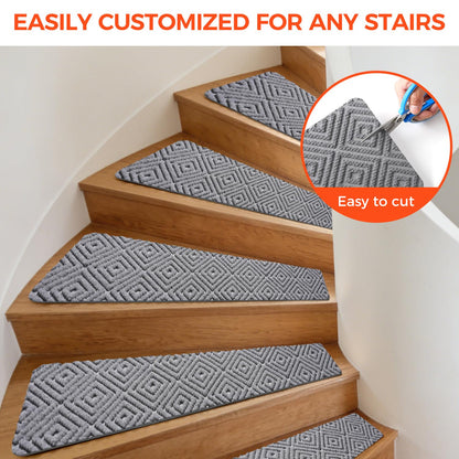 BAGAIL 15 Pack Non-Slip Stair Treads for Wooden Steps, 8"x30" Peel and Stick Carpet Stair Runners, Machine Washable Indoor Step Covers with No-Residue Adhesive for Dogs, Kids & Elderly - Dark Gray