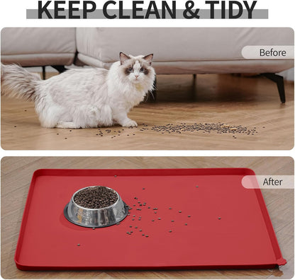 Reopet Waterproof Pet Feeding Mat, Non-Slip Silicone Placemats for Dog Cat Food and Water Bowl, High Raised Edges to Prevent Spills and Protect Floors