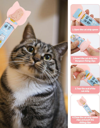 5 PCS Cat Food Can Covers Lids Set, Silicone Pet Food Can Lids with Multi-Function Cat Food Spoon and Opener, Cat Bar Squeezer, Stainless Steel Wet Food Spoon for Cats and Dogs (Pink) (Pink)