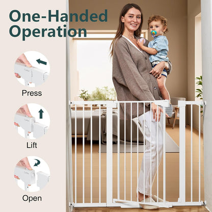Cumbor 36.6-64" Extra Wide Baby Gate for Stairs, Dog Gates for Doorways, Auto-Close Pet Gate Indoor, Pressure Mounted Walk Through Safety Child Gate for Kids Toddler, Tall Pet Puppy Fence Gate, Brown