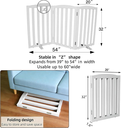 ZJSF Foldable Freestanding Indoor Dog Gate for House Wood White Long Pet Gates Dog Fence for Stairs Puppy Gates for Hallways,Pet Fence, Puppy Gate,Support Feet Included 24 "Height-3 Panels