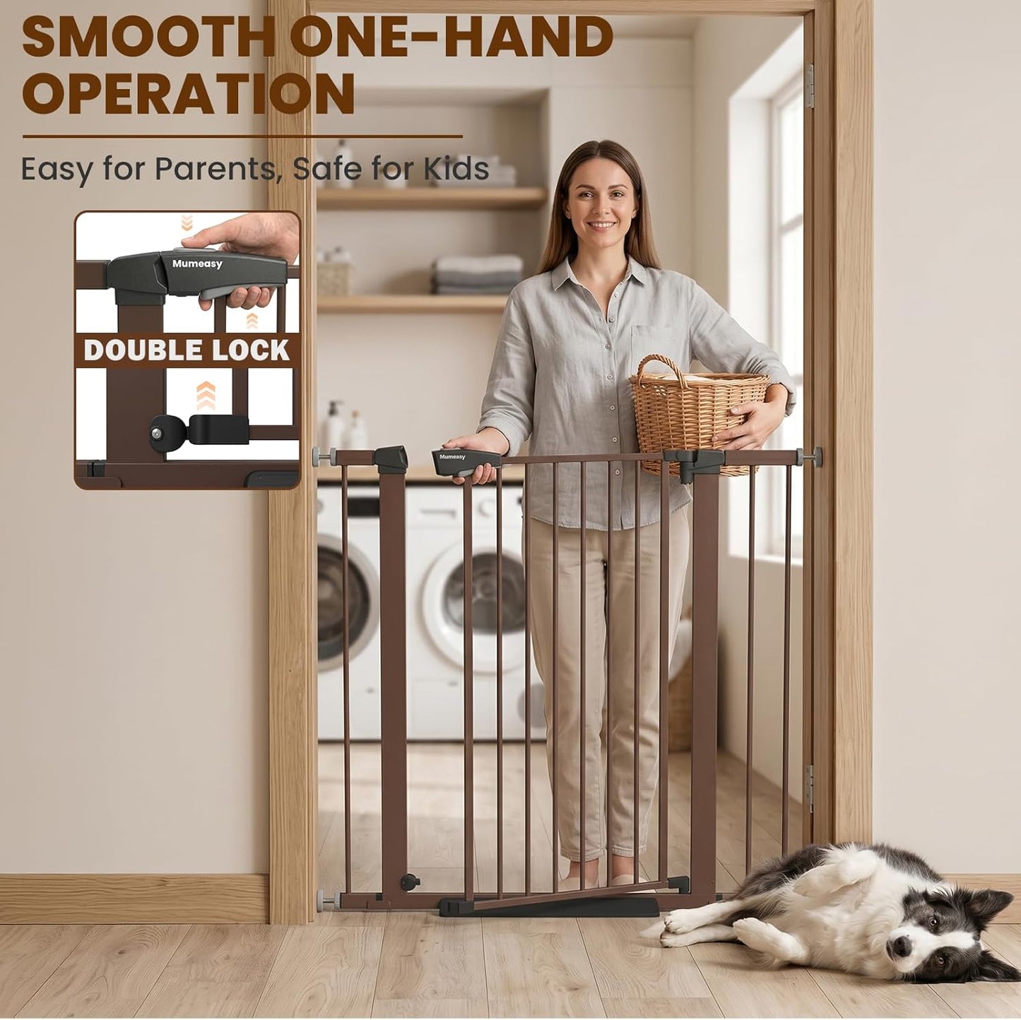 Mumeasy 36" High Extra Tall Dog Gate, 29.6"-40.5" Wide Pressure Mounted Tall Baby Gate for Dog, Auto Close Pet Gate with Door for Stairs,Doorways,House,Black