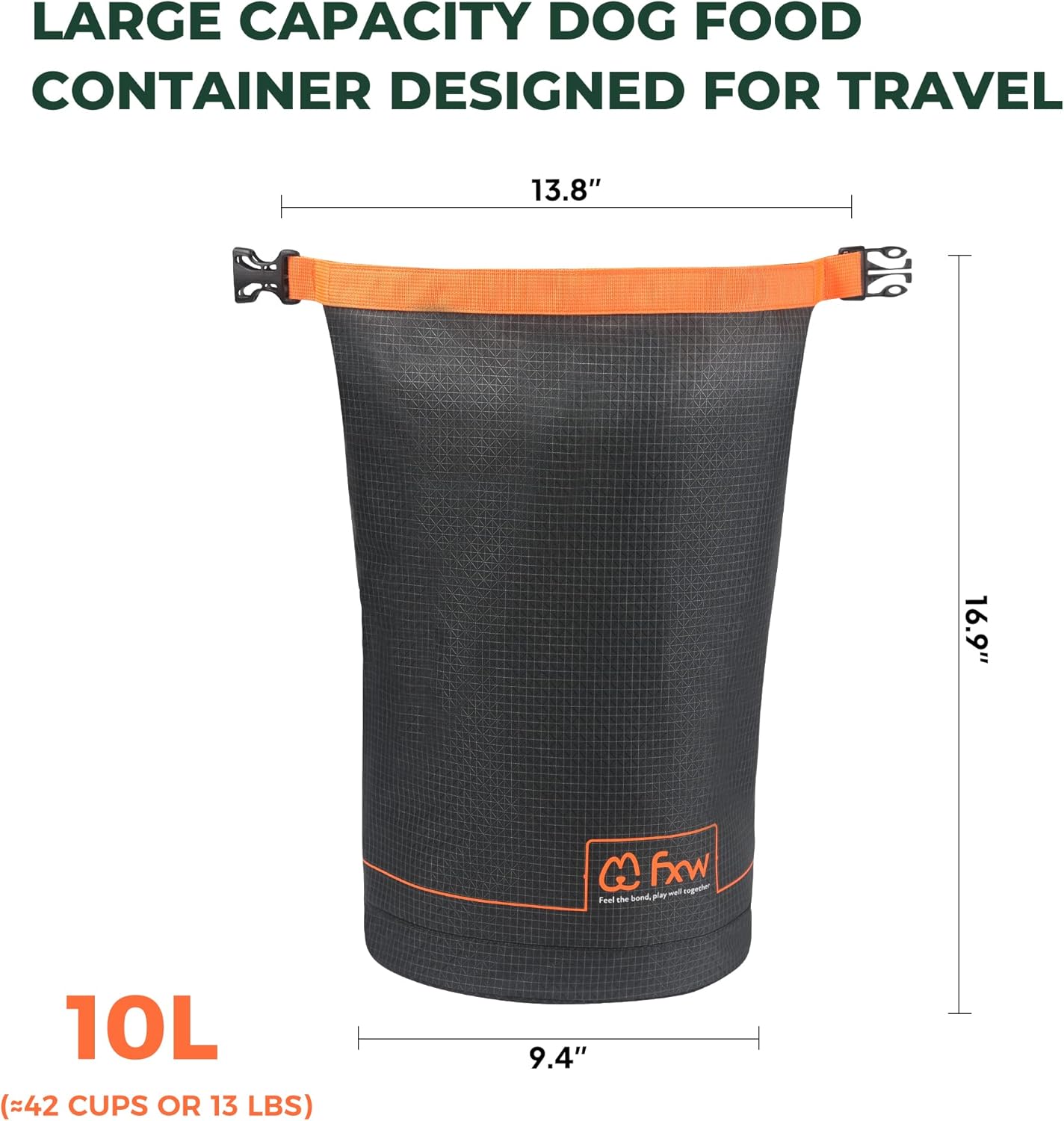 FXW Dog Food Travel Bag，Large Capacity for Travel Kibble Storage Perfect for RV Road Trips, Camping, Longterm Dog Boarding Gear Accessories Gray, 21 Cups