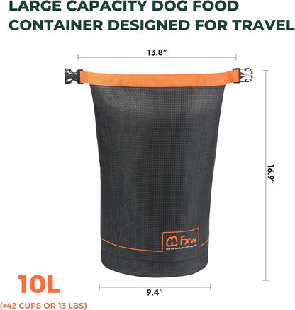 FXW Dog Food Travel Bag，Large Capacity for Travel Kibble Storage Perfect for RV Road Trips, Camping, Longterm Dog Boarding Gear Accessories Gray, 21 Cups