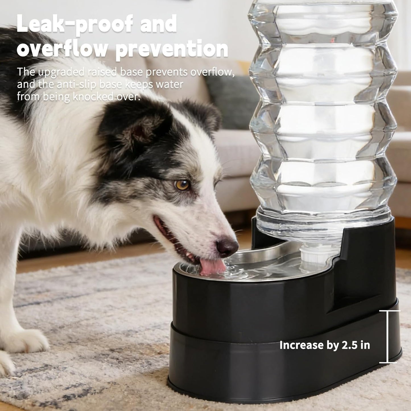RIZZARI 8L Elevated Pet Water Dispenser – Stainless Steel Gravity Waterer with Auto-Refill Design for Medium and Large Dogs & Senior Pets -Comfortable Drinking Height for Living Rooms,Multi-Pet Homes
