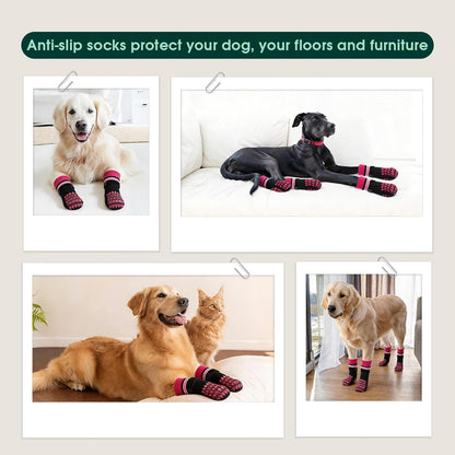 Kuoser Non Slip Dog Socks for Hardwood Floors, 4Pack Anti-Slip Dog Grippy Socks to Prevent Licking Paws, Dogs Booties Paw Protectors with Double-Sided Traction for Small Medium Large Senior Dogs, XS