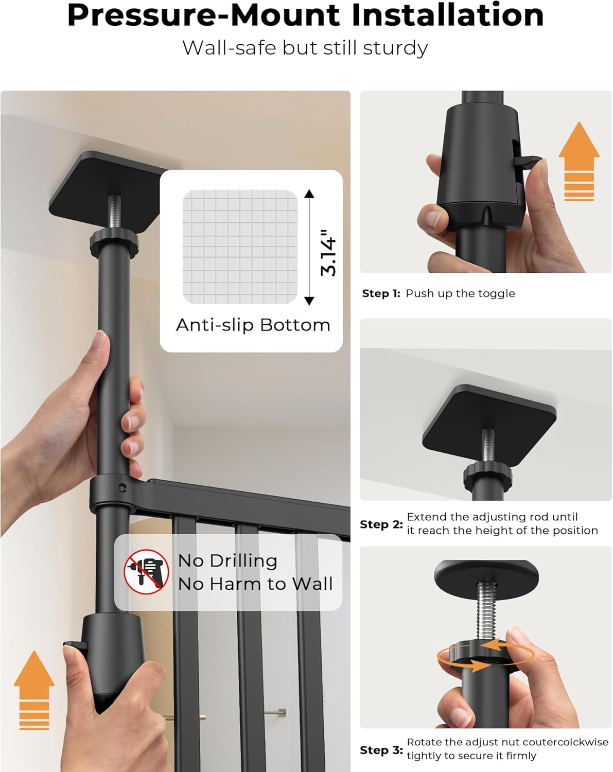 Extra Tall Cate Gate for Doorway: Pressure Mount 74.8"-90.5" Tall Cat Gate for Pets in Extra 30.3"-47.2" Width No Wall Drilling No Toddler for Indoor Stairs Hallway Room Safety Barrier