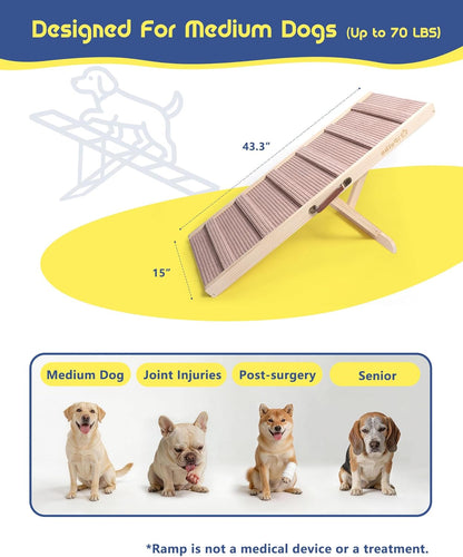 Dog Ramp for Couch - Joint & Spine Support for Small Dogs, 18" Adjustable Height, Anti-Slip & Foldable, Up to 35 lbs