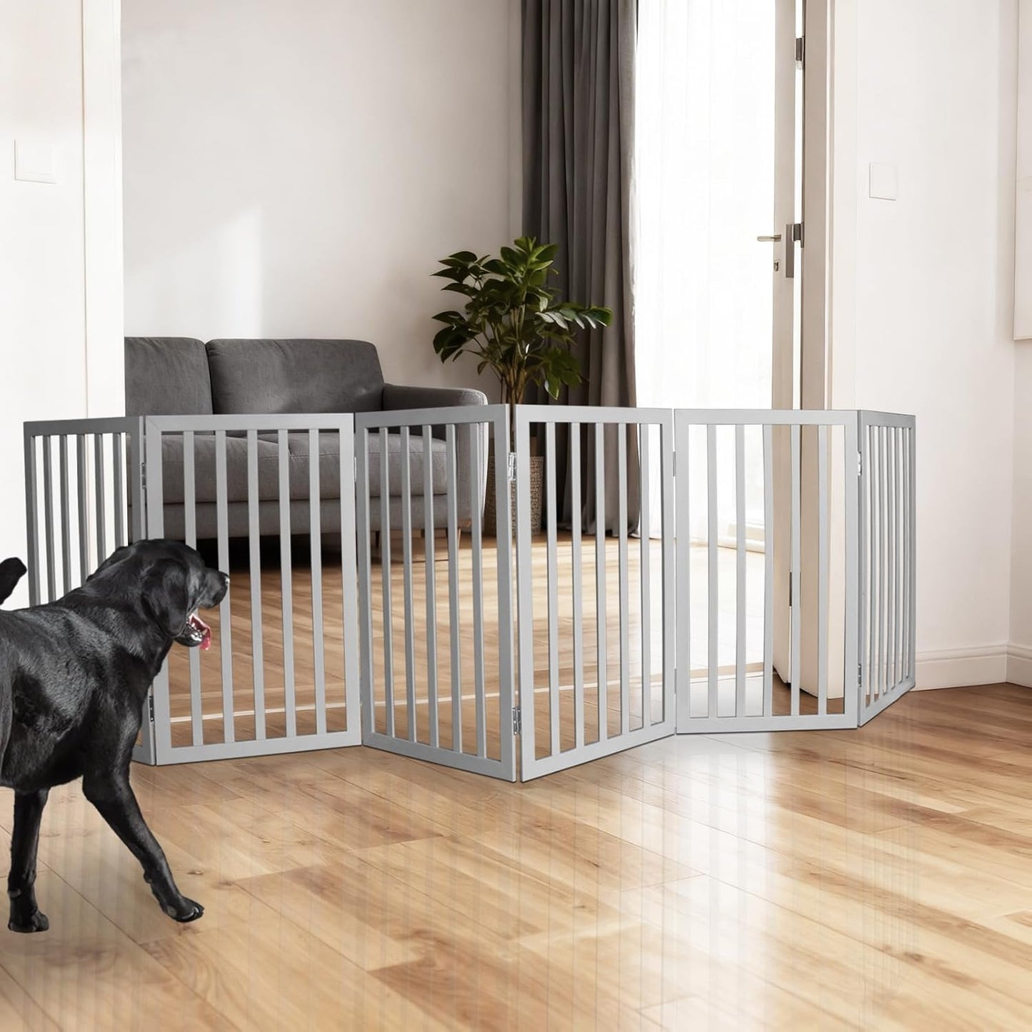 ZJSF Freestanding Indoor Dog Gate for House Foldable Wood Brown Puppy Gate for Doorways Pet Gate for Stairs Extra Wide Pet Fence 24" Height 2 Panels