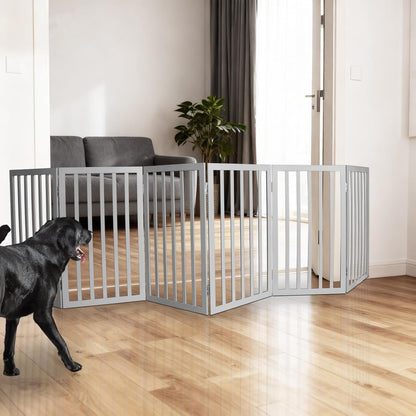 ZJSF Freestanding Indoor Dog Gate for House Foldable Wood Brown Puppy Gate for Doorways Pet Gate for Stairs Extra Wide Pet Fence 24" Height 2 Panels