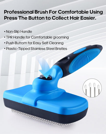 Self Cleaning Shedding Brush - Skin Friendly Grooming Tool for Dogs, Cats, and Puppies, Deshedding and Hair Removal for Long and Short Haired Pets (Green)