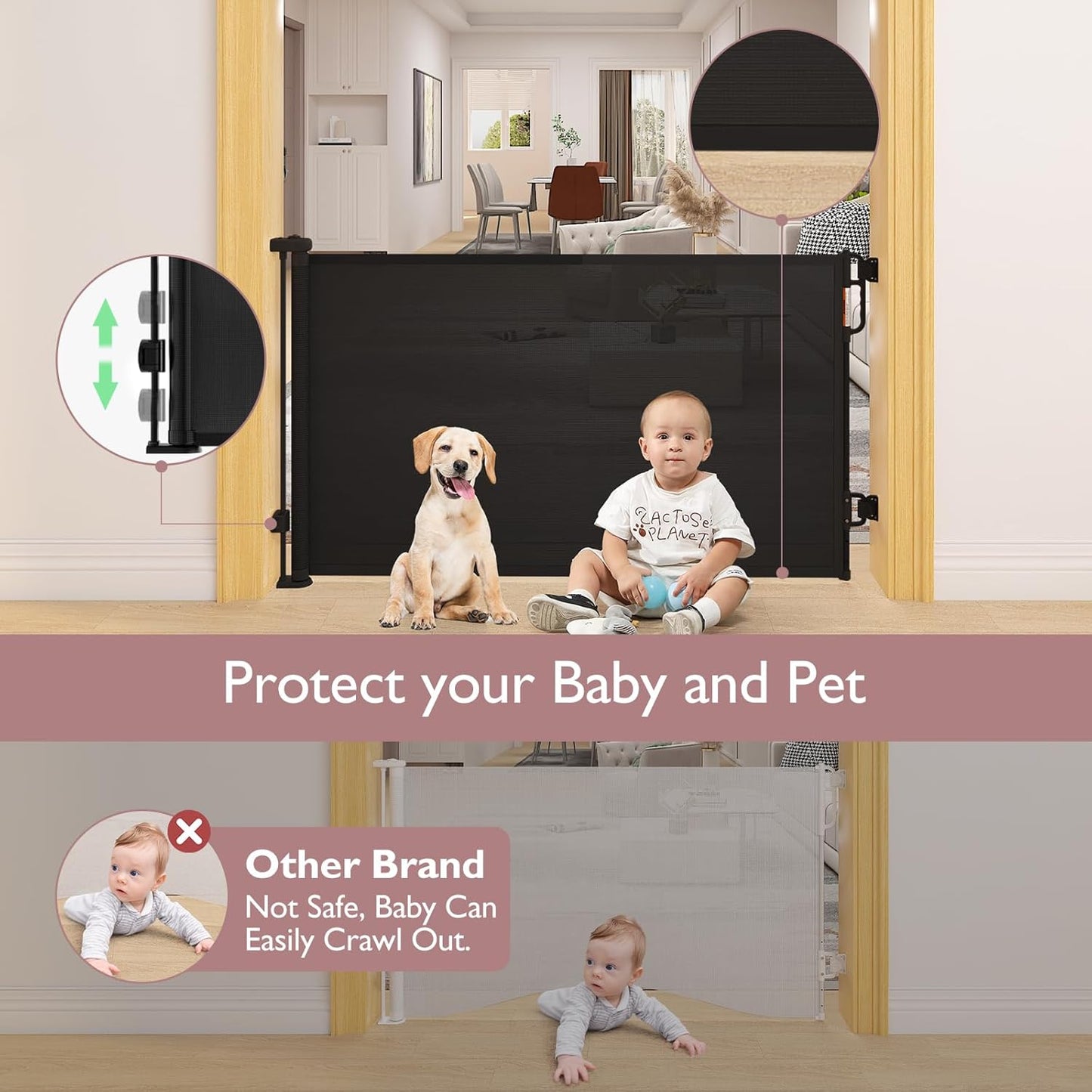 Momcozy Retractable Baby Gate, Mesh Baby Gate or Mesh Dog Gate, 33" Tall,Extends up to 71" Wide, Child Safety Gate for Doorways, Stairs, Hallways, Indoor/Outdoor