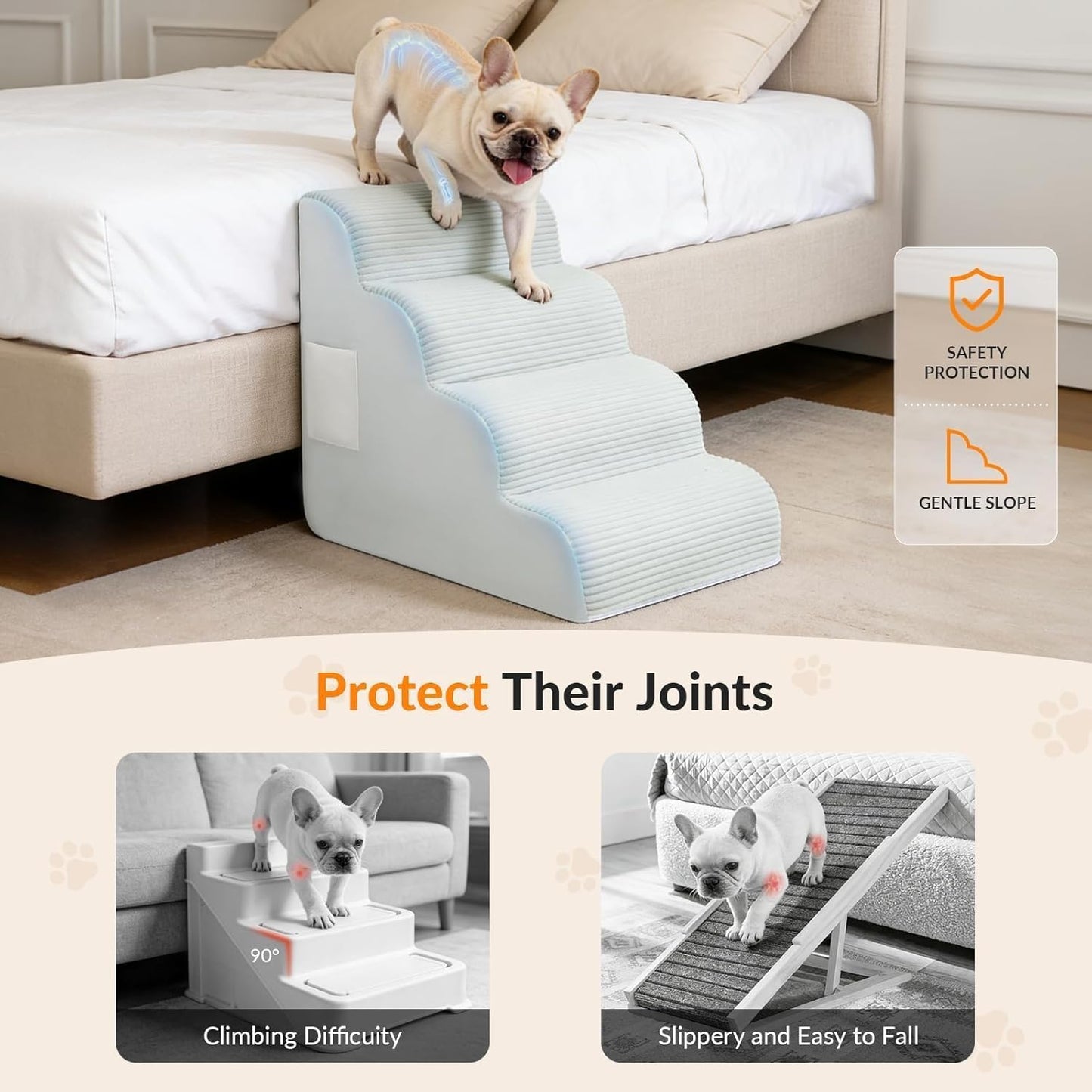 Dog Stairs for High Beds Up to 30" H with Tunnel,Extra Height 27.5" 5-Step Pet Steps for Small Dogs and Cats, Non-Slip Sturdy Dog Ramp with Anti-Tip Safety Strap and Removable Cover