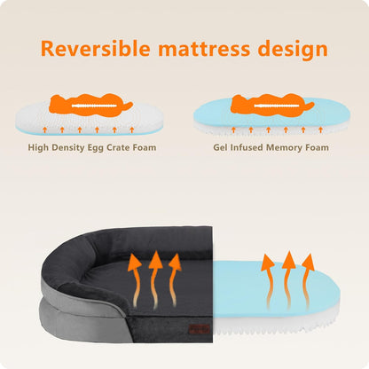 Dwanton Orthopedic Dog Bed for Medium Dogs with Gel Memory Foam, Waterproof Dog Sofa, Washable Pet Bed with Four Sided Bolster Cushion, Removable Cover & Non-Slip Bottom, 36", Dark Gray