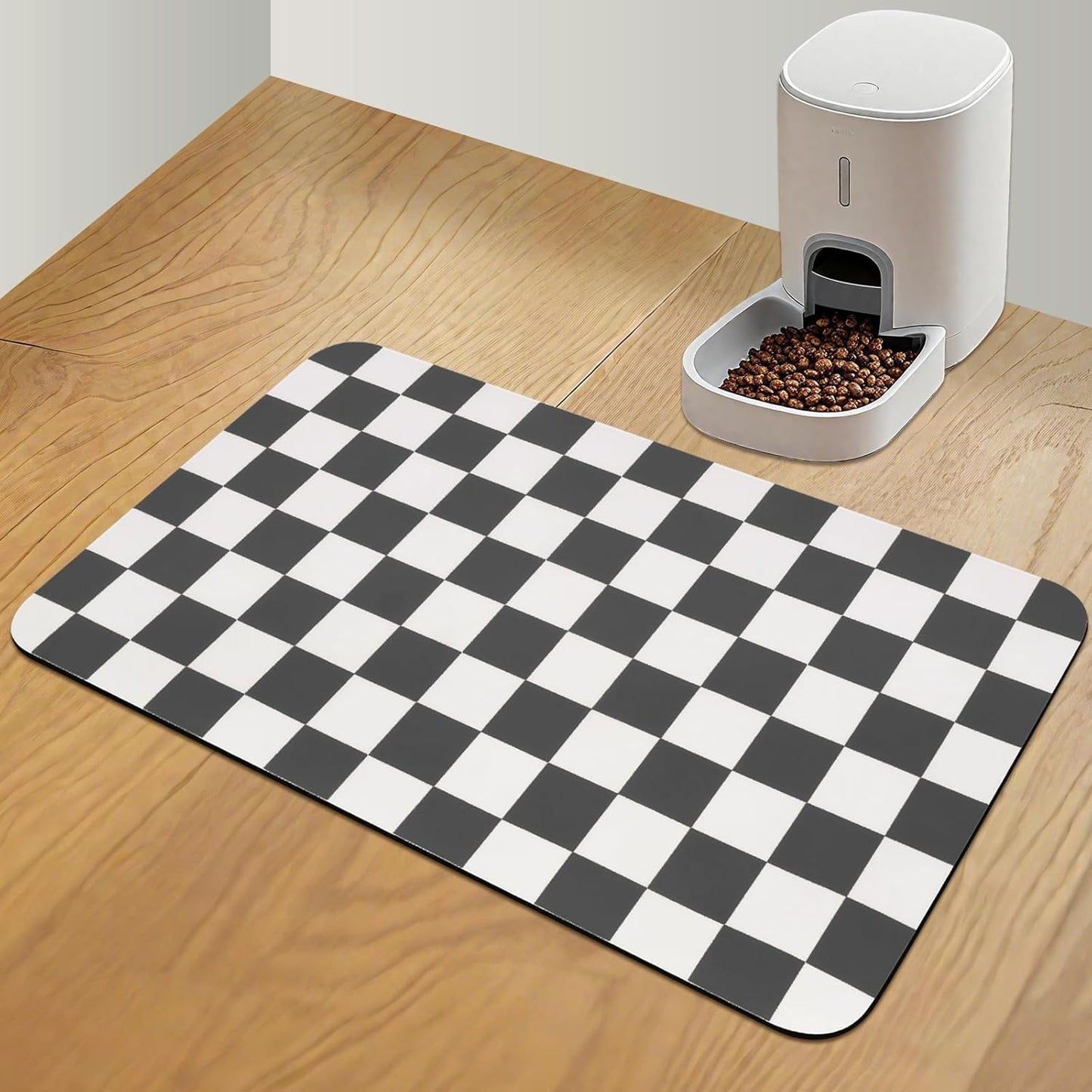 CooRug Checkered Dog Food Mat, Absorbent Leak-Proof Pet Feeding Mat, Quick Dry Cat Food Mat for Messy Drinkers 12" x 20" Khaki