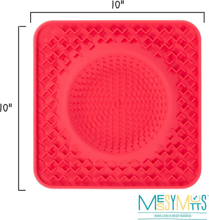 Messy Mutts Silicone Therapeutic Licking Bowl Mat | 10" x 10" | Slow Feeder Mat for Boredom & Anxiety | Lick Pad for Dogs & Cats (Blue)