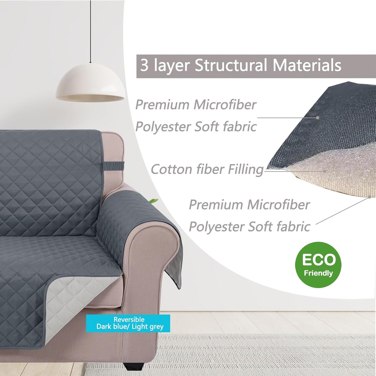 U-NICE HOME Reversible Sofa Cover Washable Couch Cover for Dogs Friendly with Elastic Straps Water Repellent Furniture Protector for 3 Cushion Couch (Sofa, Coffee/Beige) - Colors B