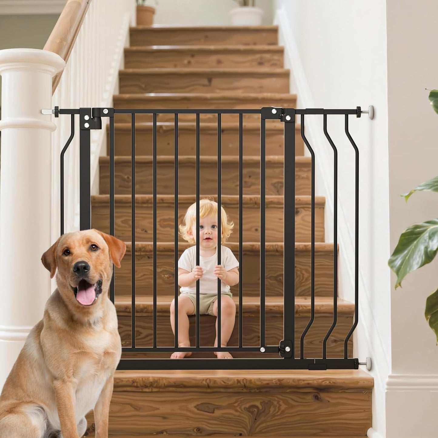 29-43" Baby Gate for Stairs, Baby Safety Essentials, Auto Close Gate for Doorways, Easy Install Pressure Mounted Dog Gate Indoor, Pet Gates for Dogs, White