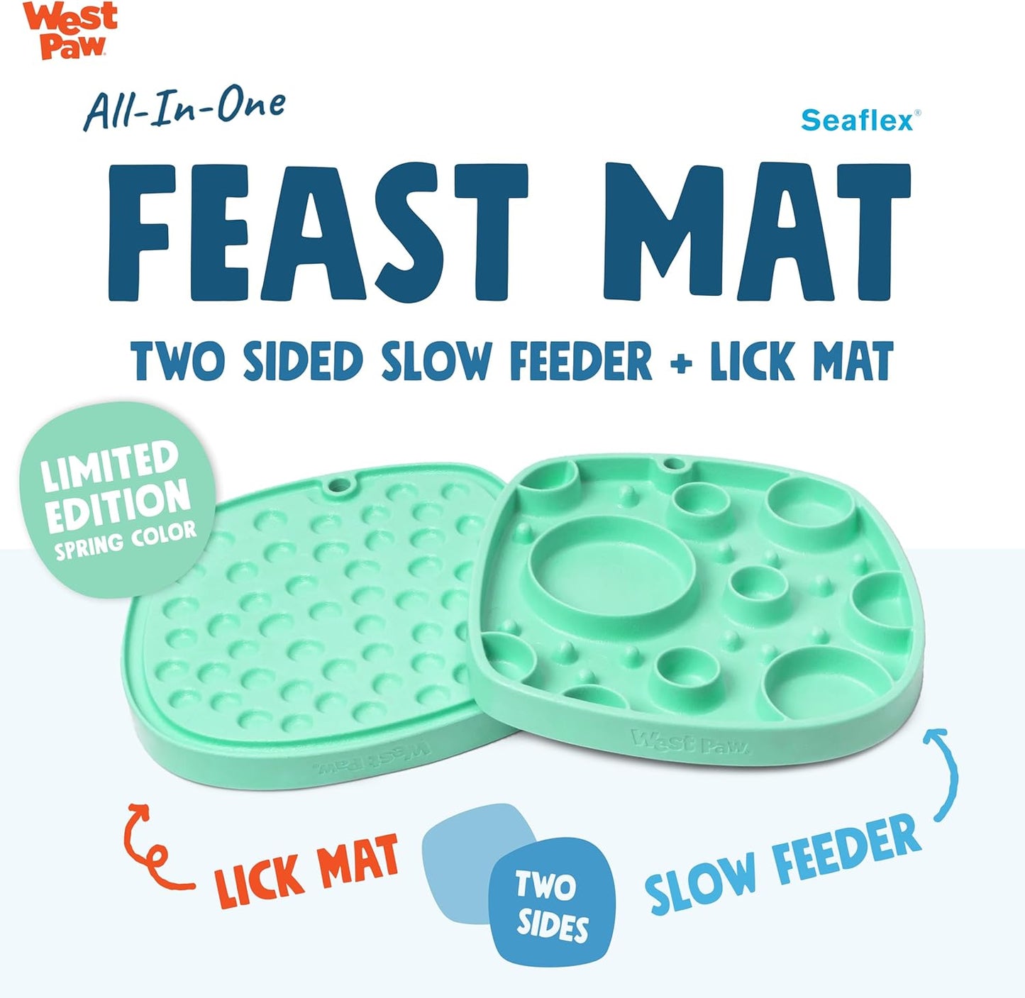 West Paw Seaflex Bubbles Feast Mat – All-in-One, Slow Feeder, Lick Mat – Encourages Foraging & Food Exploration - Engages Picky Eaters & Slow Feeding - Versatile – Easy to Clean, Non-Toxic - Tropic