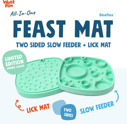 West Paw Seaflex Bubbles Feast Mat – All-in-One, Slow Feeder, Lick Mat – Encourages Foraging & Food Exploration - Engages Picky Eaters & Slow Feeding - Versatile – Easy to Clean, Non-Toxic - Tropic