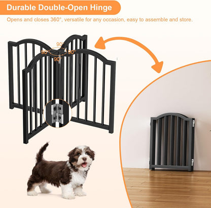 Snughome Short Dog Gate Indoor, 16" High Freestanding Small Dog Door Gates with Support Feet, Expands Up to 48’’ Wide Foldable Pet Gate for Doorway, 4 Panel Folding Pet Door Pet Fence for Puppy, White